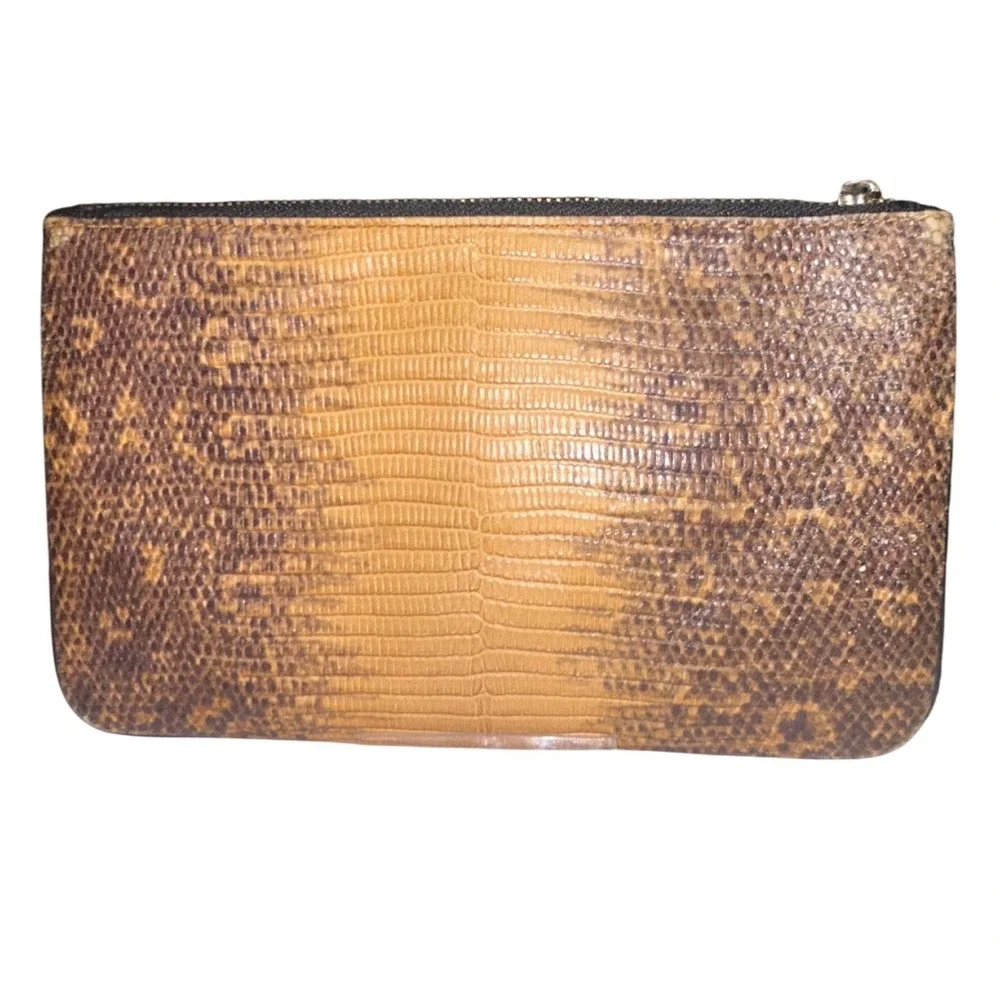 Coach Yellow Brown Ombre Lizard Embossed Leather Wristlet Clutch Bag - Picture 3 of 9